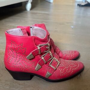 Studded Pink Ankle Boots